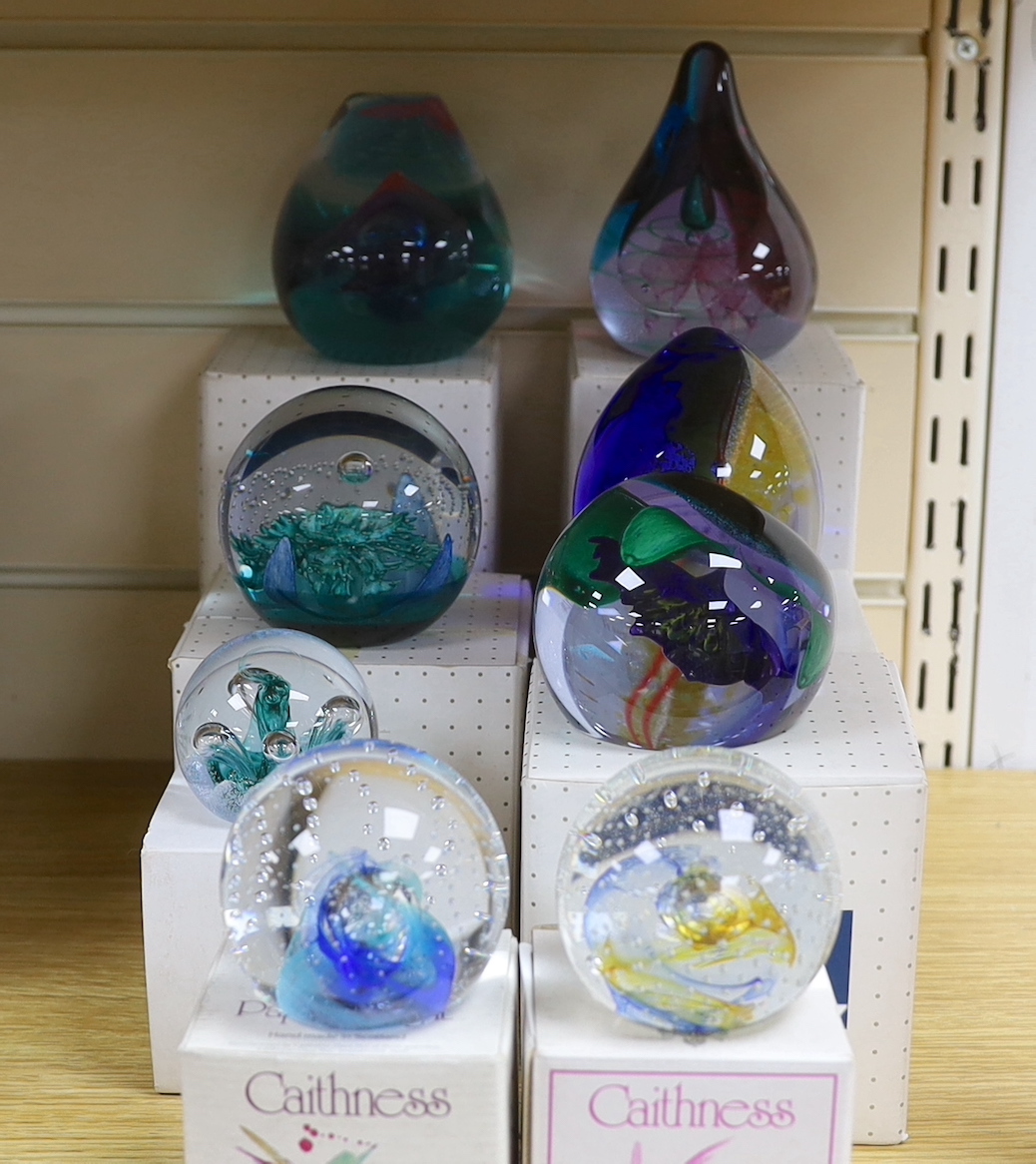 Eight Caithness paperweights, boxed